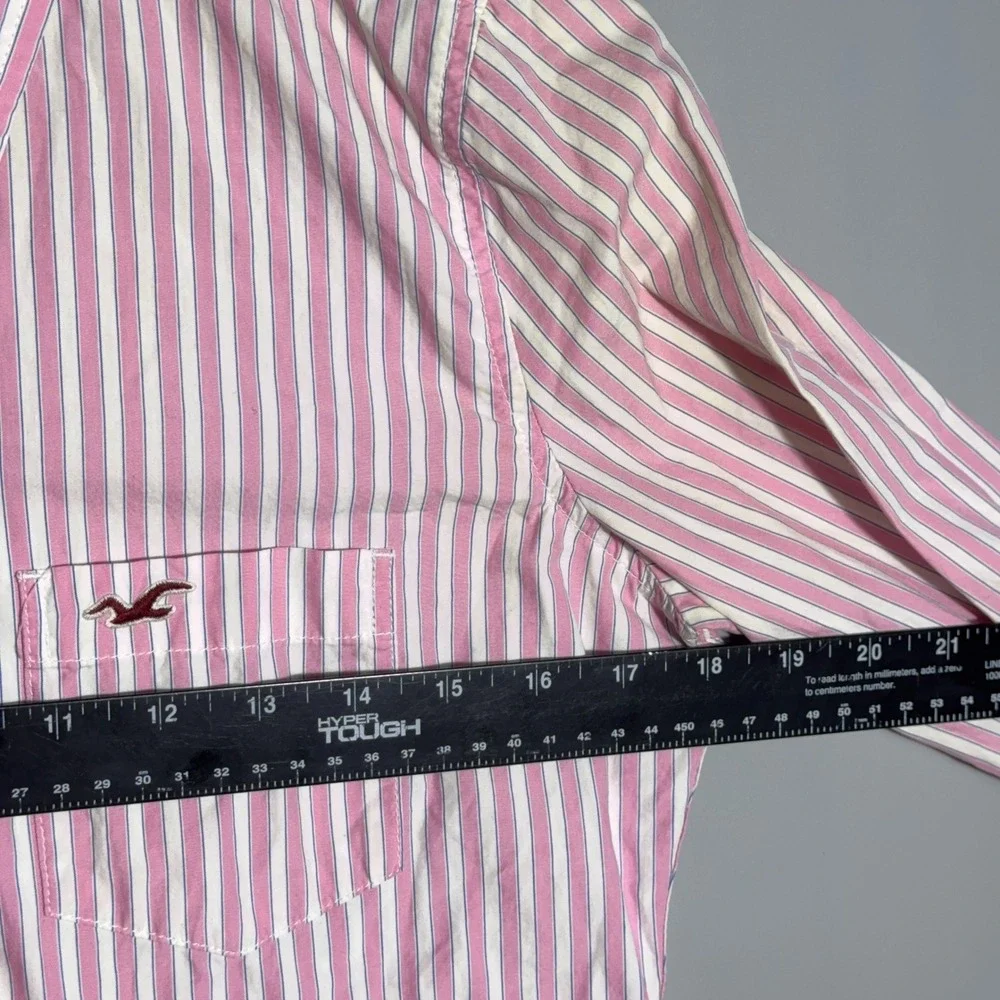 Hollister Button Down Shirt Womens Size Medium Striped Pink Preppy Academia Twee - Picture 5 of 9